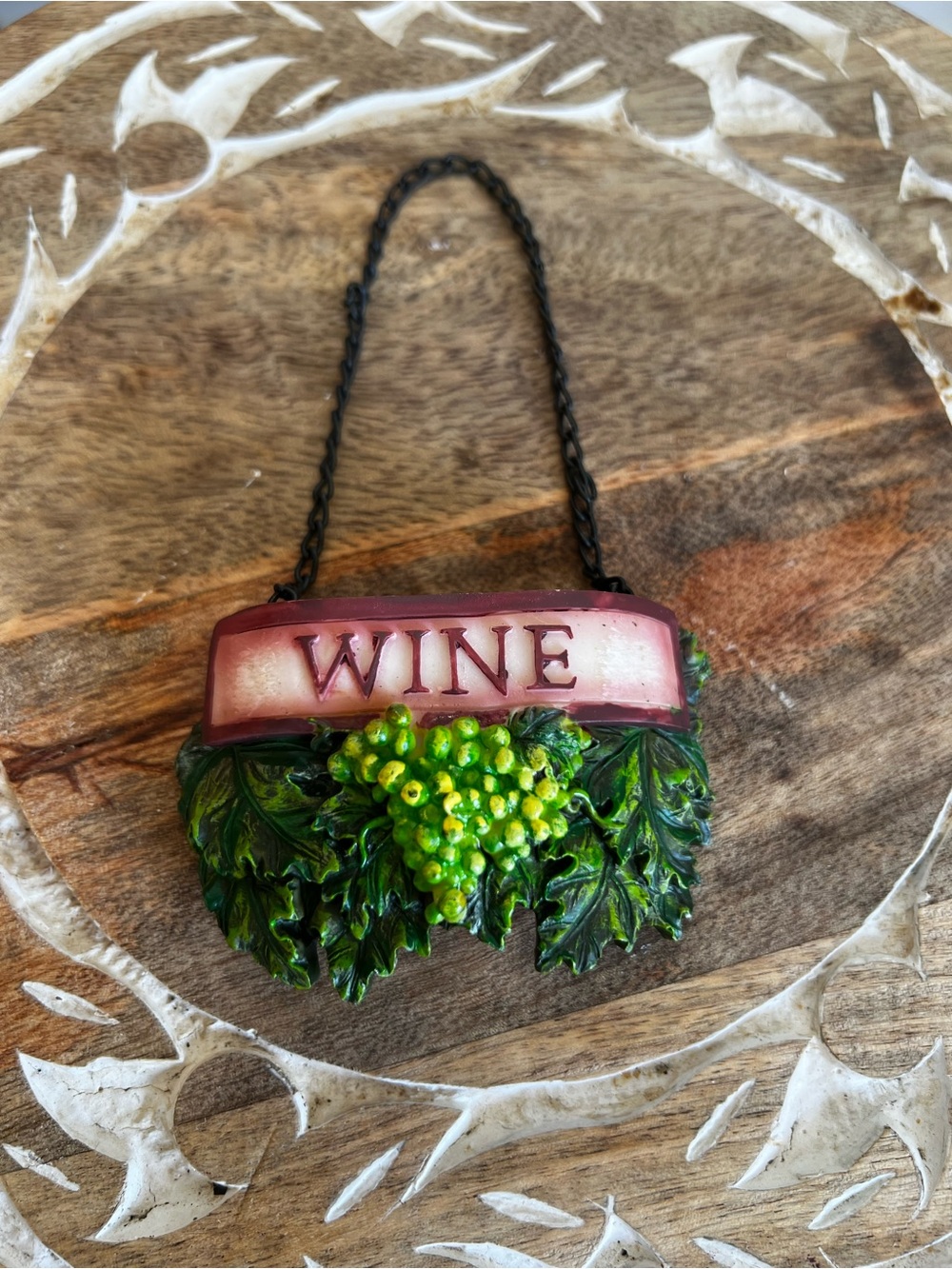 Wine Hanging Sign with Green Grape Accent